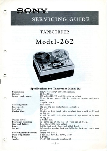 Sony modello 262 tapecorder - sony,