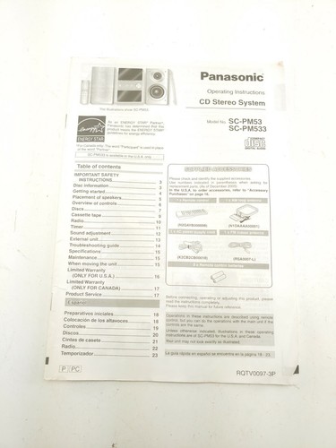 Panasonic pm53 pm533 cd - sc-pm53,